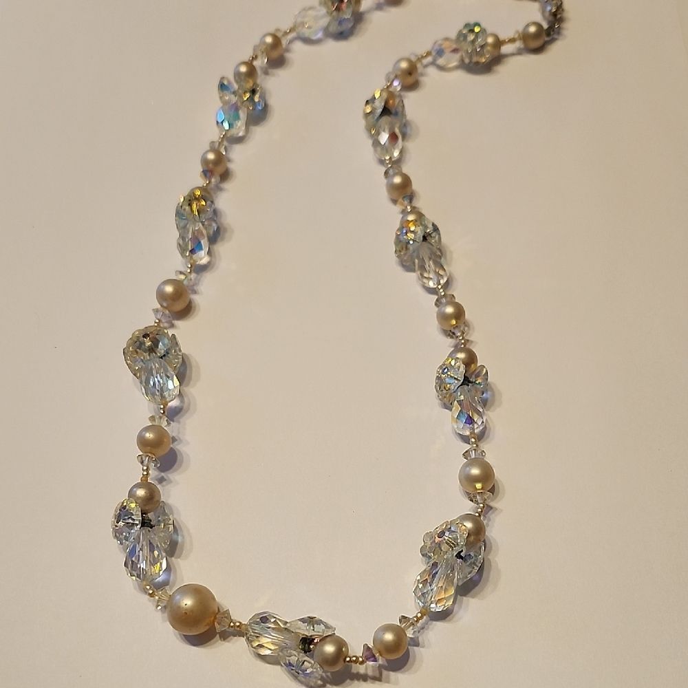 VINTAGE Vendome Necklace Iridescent AB Floral Crystals 23" Length
